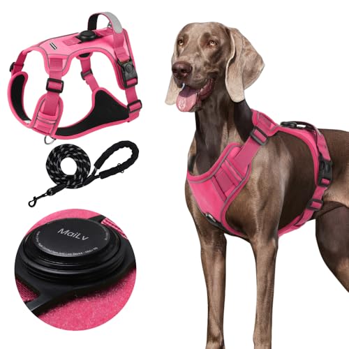 UNA MASCOTA Airtag Dog Harness Chest Plate Reflective No Pull Harness with Leash for Extra Large Dogs (Fuchsia, M)