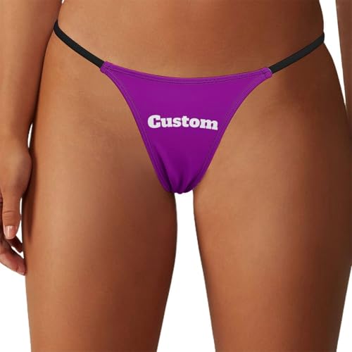 Custom Thong for women Add Own Image And Text Design sexy fashion bikini thong customized personalized Soft comfortable Panties gift can daily wear all year round Medium Black