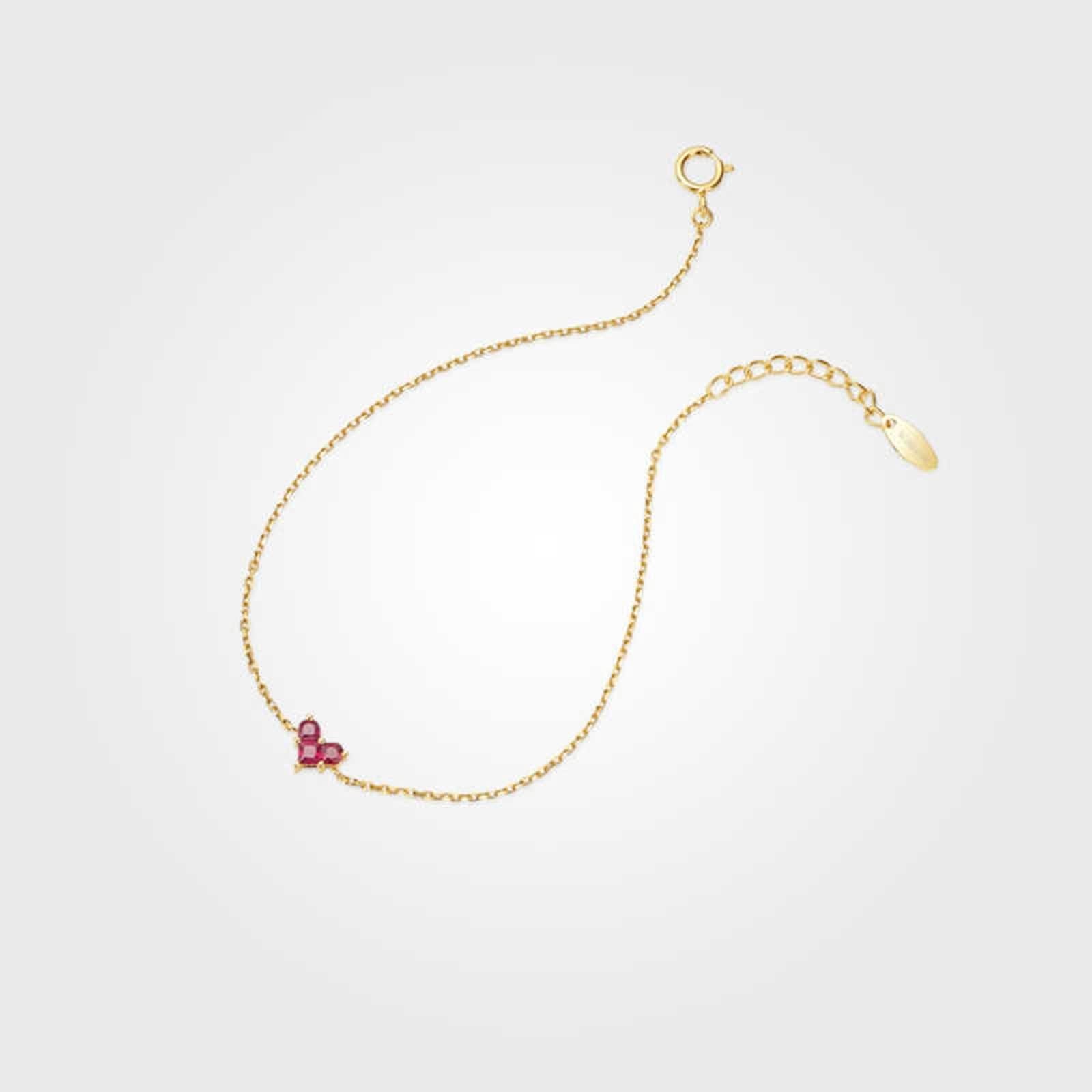 Pulseras para mujer, diseño de corazón, pulsera de promesa de rubí rojo de 0,21 quilates, joyería de oro amarillo con diamantes