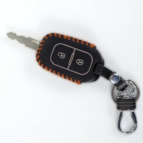 Image of Leather Smart Car Key Cover Case with Metal Hook Keychain for Old Reanualt Duster 2016, Kwid,Triber,Kiger (Black)