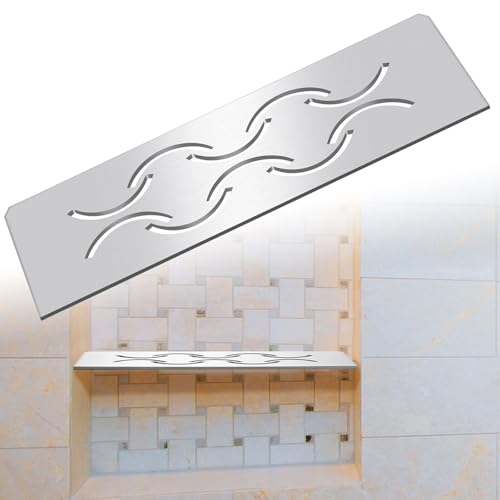 Teenyyou 1 Pack Niche Rectangular Shelf for 12 Prefabricated Board Niche Fits 5/32 Grout Line, 4mm Thick, Bathroom Wave Design, Marine Grade Brushed 316 Stainless Steel