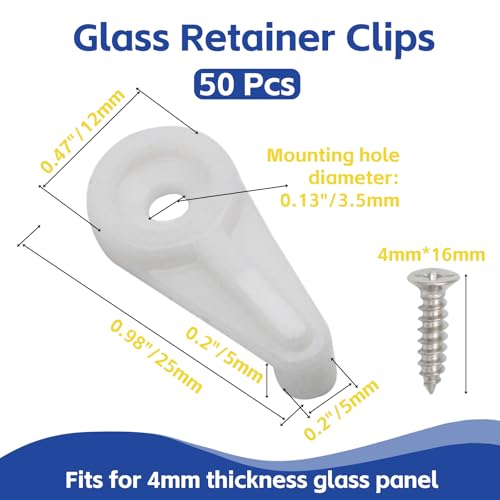 Image of 50pcs Mirror Hanging Clips, Glass Retainer Clips, Plastic Mirror Mounting Clips Hanging Hardware for Fixing Window Glass Cabinet Door (White)
