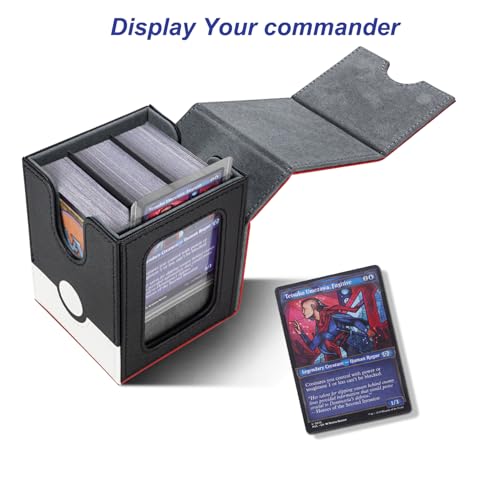 Image of AFIING MTG Deck Box for Commander Display,Card Deck Case Fits 100 Double Sleeved Cards, Magic Commander TCG Card Storage Box with 2 Dividers,Dice Bag and 1 Toploader(Red Black)