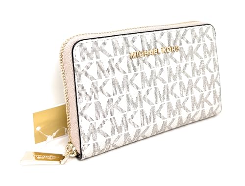 Image of Michael Kors Womens Jet Set Small Zip Around Card Case Vanilla /Soft Pink One Size