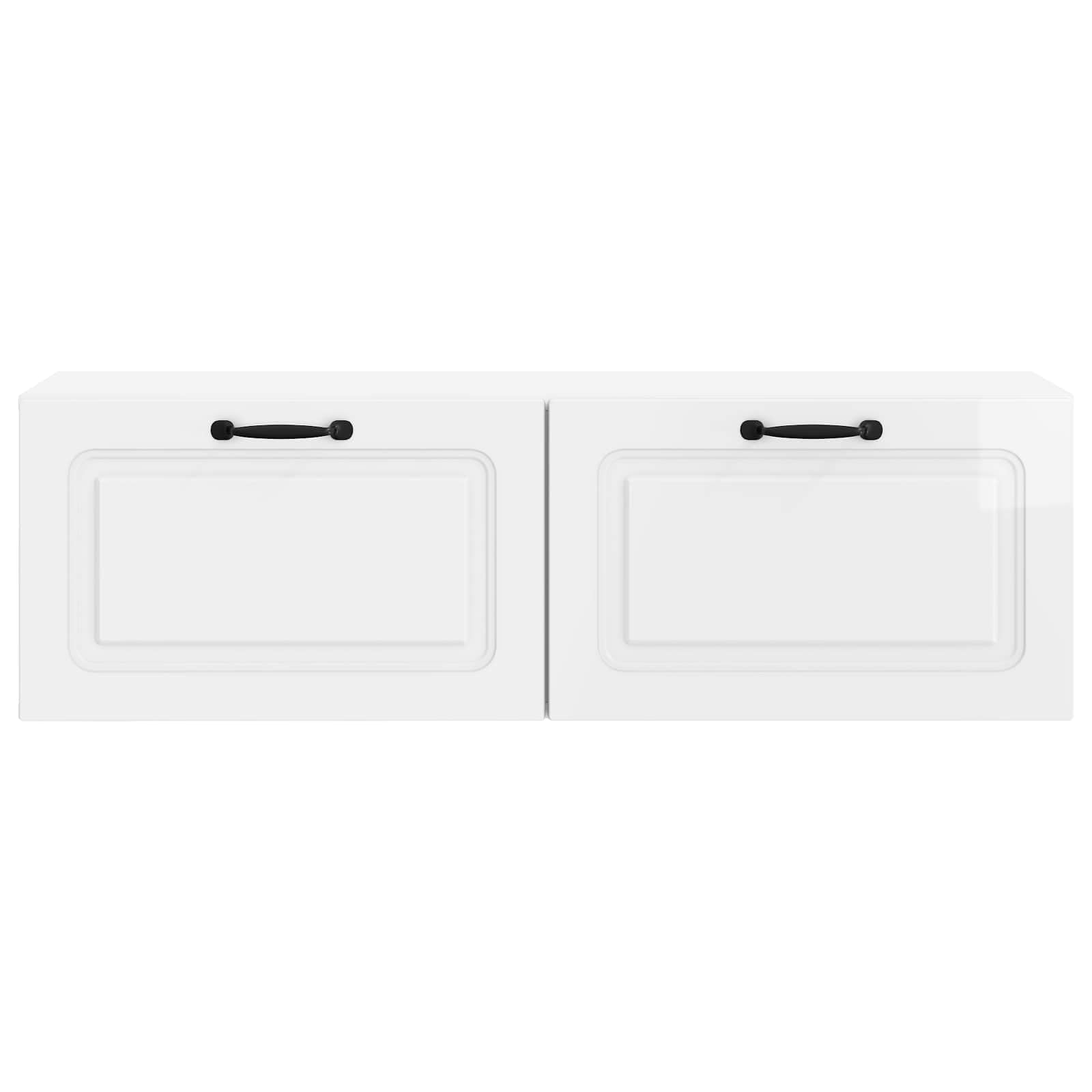Mueble para TV montado en la pared, color blanco brillante, 98 x 31 x 30 cm, moderno mueble bajo de madera para salón, mueble de TV colgante con 2 puertas giratorias y espacio de