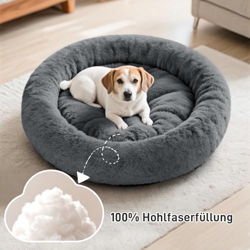 O·Lankeji Hundebett rund Hochflor Kunstfell, Hundekörbchen Waschbar herausnehmbar, Katzenbett flauschig mit Rutschfester Unterseite, Hunde Donut Bett für Kleine Mittelgroße Grosse Hunde