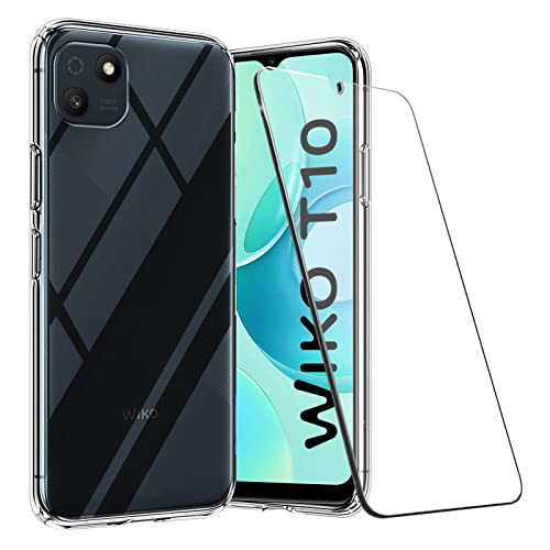 LYJERRY Coque pour WIKO T10 avec 1 Pièces Protection Écran en Verre Trempé Fine pour WIKO T10, Transparent Étui de Protection en Silicone Antichoc, Mince...