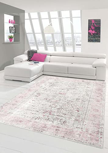 Teppich-Traum Klassisch moderner Teppich mit dezenten Blumen & Pflanzen Verzierungen in Creme pink...