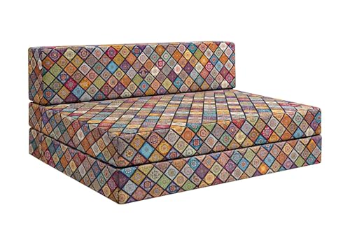 Image of Rosebell Foldable Printed Three - Seater Sofa Cum Bed, Sofa Bed 5X6 Feet, Washable Cover- Perfect for Living Room & Office Multicolor