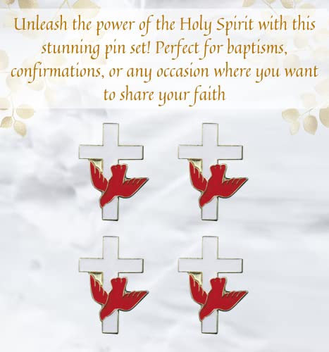 Image of Holy Spirit Pin - 4 Gold Plated Cross Red Dove Holy Spirit Lapel Pin - 0.5 Inch Catholic Cross Pins Bulk Set of 4 Items