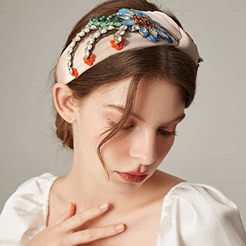 Rhinestone Crystal Knotted Headbands For Women, Fashion Hair Hoop Headband Accessories Girl Headwear, Handmade Jewelry Hairband (Beige) #TOP1