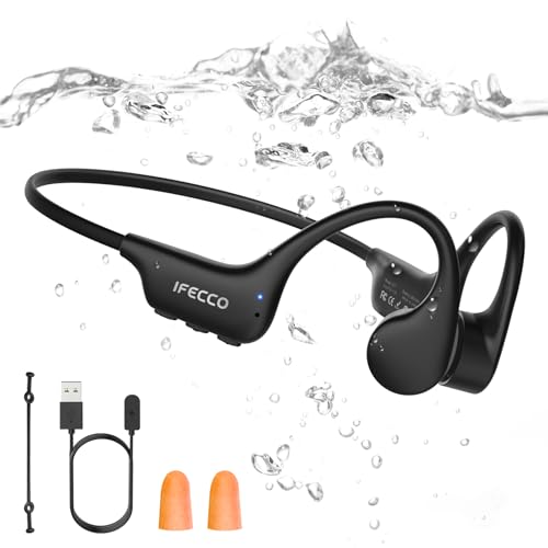 IFECCO Auriculares Natacion Bluetooth 6.0 - IP68 Resistente al Agua Auriculares Conduccion Osea Natacion,Cascos Oseos Abiertos con 8G Mp3 para Nadar Correr Ciclismo