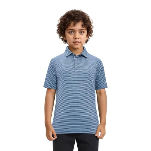 Image of Mens Golf Shirt Moisture Wicking Dry Fit Performance Sport Short Sleeve Striped Golf Polo Shirts for Men