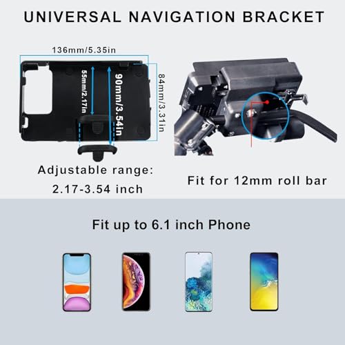MDPROMCP R1200GS Motorcycle Phone Holder with Double USB Charger Mobile Phone Mount GPS Navigation Bracket Compatible with F700GS F800GS R1200GS R1250GS CRF1000L Africa Twin 12MM Roll Bar