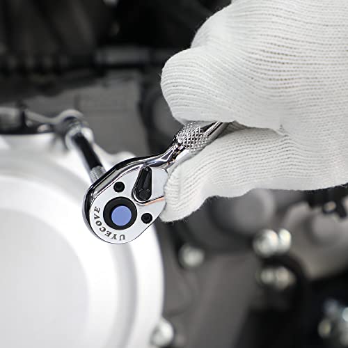 UYECOVE 1/2 Inch Drive Ratchet Wrench, 1/2 Stubby Ratchet, 1/2 Ratchet Wrench, 72-Tooth, Quick-release Reversible Cr-Mo Colorful Head, Chrome Steel - 5.2''/13.2cm - Thumbnail 7