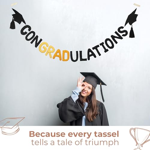 Image of Folkulture Congratulations Banner (6 ft)|Premium Wool Congrats Grad Banner for Middle & High School 2026 Graduation Decorations |Congratulations Felt Garland for Class of 2026 College Graduation Party