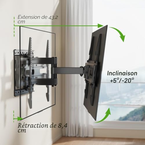 Support mural TV pivotant double bras, adieu reflets et meuble lourd - 5