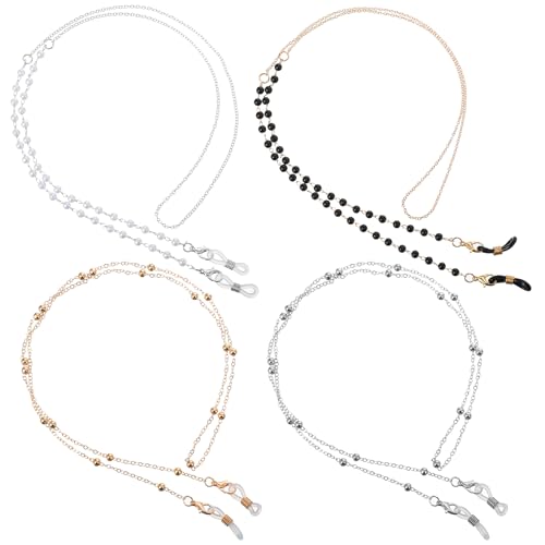 Ouligay 4 Stück Perlen Brillenkette Damen Gold Silber Brillenband Damen Womens Eyeglass Chain Modische Brillenketten Dünn Perlen Brillen Kette für Brille Brillen Sonnenbrille Mask