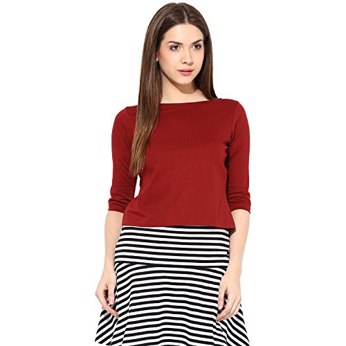 Image of Miss Chase Women's Black Boat Neck Half Sleeves Casual Buttoned Crop Top