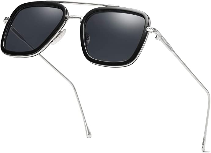 Tony Stark Sunglasses Vintage Square Metal Frame for Men Women -Iron Man and Vintage Sun Glasses (Black)-image-21