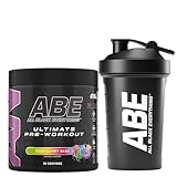 Applied Nutrition Bundle ABE Pre Workout 375g + ABE Black Shaker 400ml | All Black Everything Pre Workout Powder, Energy Drink, Physical Performance, Creatine, Beta Alanine, Caffeine (Sour Gummy Bear)