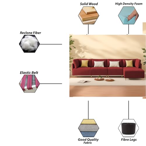 Image of Carina RHS 6 Seater L Shape Sofa Set for Living Room (Maroon Fabric) Premium Fabric Sofa
