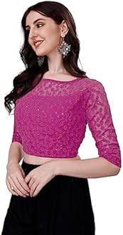 Pujia Mills Womens Readymade Fancy Sifli Work Half Sleeve Saree Blouse.