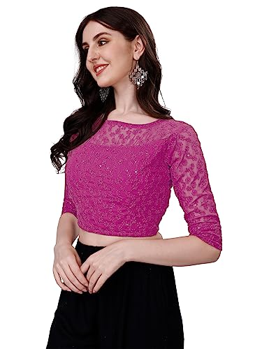 Pujia Mills Womens Readymade Fancy Sifli Work Half Sleeve Saree Blouse.