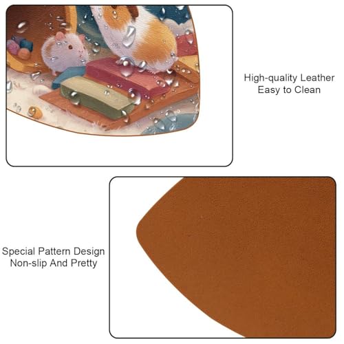 Dessous de verre en cuir microfibre chic lot de 6 de forme triangulaire avec motif cochon d'Inde - 6