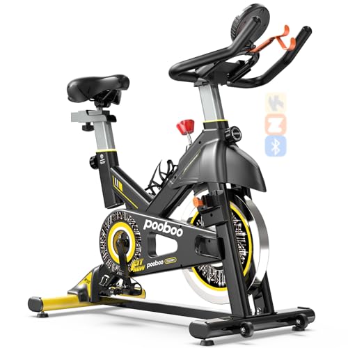 pooboo Magnetic Resistance Cycling Bike, Belt Drive Indoor Exercise Bike Stationary LCD Monitor with Ipad Mount &Comfortable Seat Cushion for Home Cardio Workout, Training Upgraded Version