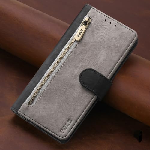 BEENTRYS Cuero Funda para Samsung Galaxy M31S Funda,Tipo Billetera Cartera Cubierta Ranura para Tarjeta Soporte Bolsillo Cremallera RFID Magnético PU Antigolpes Carcasa-Gris