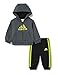 adidas I Logo Fz Hd Fl Tuta, Unisex bimbi, Top:Dark Grey Heather/Semi Solar Slime Bottom:Black/Semi Solar Slime, 6-9M