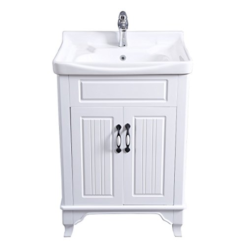 Adeline White Wooden Cabinet Vanity Sink 24.25" W Large Free Standing Bathroom Sink Combo With Cabinet, Basin Sink, Overflow, Drain, Backsplash And Hardware Renovators Supply Manufacturing #TOP2