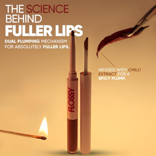 Image of Flossy Cosmetics The Fine Line Plumping Lip-Duo - Blocked | Lip Liner & Lip Oil for Fuller Looking Lips | Long-Lasting Lip Contour, Hydrating Glossy Finish | Vegan & Cruelty-Free, 4g