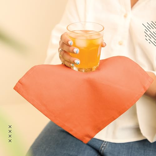 Image of Encasa XO Dining Cocktail Napkins 12 pcs (1 Dozen) Set of Large 23x23 cm (9 inchx9 inch) - Orange - Absorbent Heavy Cotton Party Fabric Machine Washable for Home Restaurant Banquet & Hotel