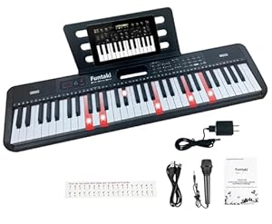 Funtaki Elektronisches Keyboard Piano mit 61 Tasten für Erwachsene und Kinder mit leuchtenden Tasten, MIDI-Konnektivität und Lernmodi – perfektes Anfängerklavier, Schwarz