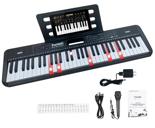 Funtaki Tastiera pianoforte elettronica a 61 tasti per adulti e bambini, con tasti luminosi,...