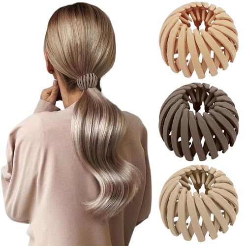3pcs Barrettes à cheveux extensibles en nid d'oiseau, accessoires de cheveux pour femmes, porte-queue de cheval, pince à chignon pour cheveux fins