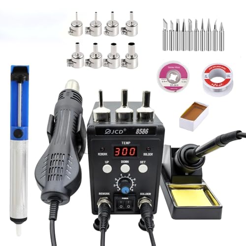2 in 1 Digital Soldering Station Hot Air Gun Solder Iron SMD BGA Rework Desoldering Welding Repair Tools 760W 8586 Kit IV