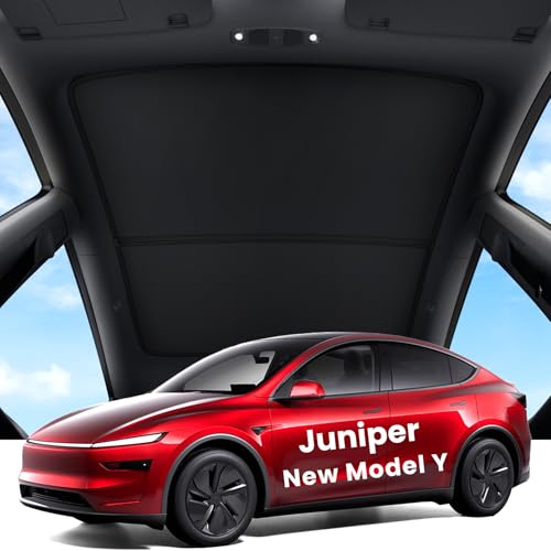 REEVAA 2026 Upgraded Tesla Model Y New (Juniper) Sunshade Roof [No Gaps, No-Sagging] Model Y Accessories Heat Insulation Foldable Glass Sunroof Cover for Model Y Juniper 2025-2026, 2PCS, Black