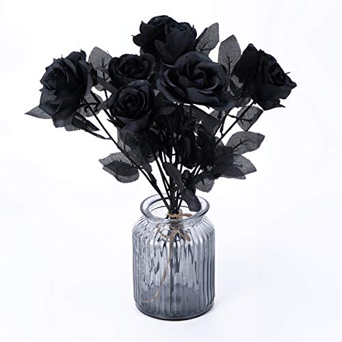 Sunm Boutique 10 Pack Artificial Flowers Black Roses Bouquets Silk Bouquet Wedding Bridle Bouquet Indoor Outdoor Home Kitchen Office Table Centerpieces Arrangements Decor #TOP7