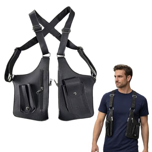 UYVPAER Shoulder Bag Men Underarm, Multi-Pocket Anti-Theft Double Shoulder Bag, Leather Double Shoulder Armor, Anti-Theft Hidden Adjustable Strap