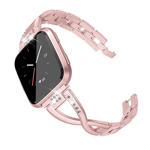 TOYOUTHS Bling Bracelet Compatible with Fitbit Versa/Versa 2 Bands for Women Stainless Steel