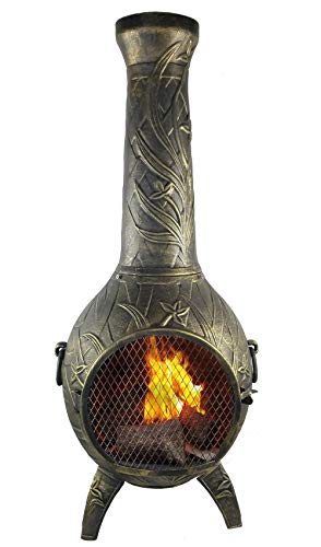 The Blue Rooster CAST Aluminum Orchid Style Wood Burning Chiminea in Gold Accent