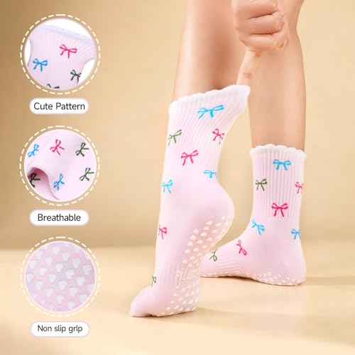 scenicamp Cute Pilates Grip Socks for Women 6 Pairs, Cotton Non-Slip Yoga Socks with Anti-Slip Silicone Grips & Arch Support for Yoga, Barre, Ballet & Reformer Workouts — view 5