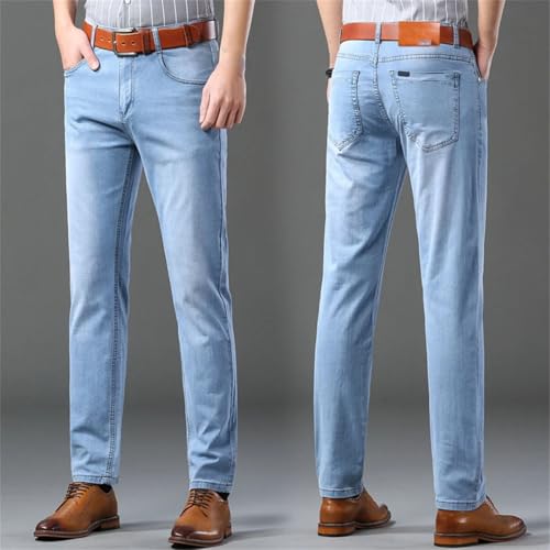 Men's Thin Jeans Summer Style Business Casual Slim Fit Elastic Classic Trousers3