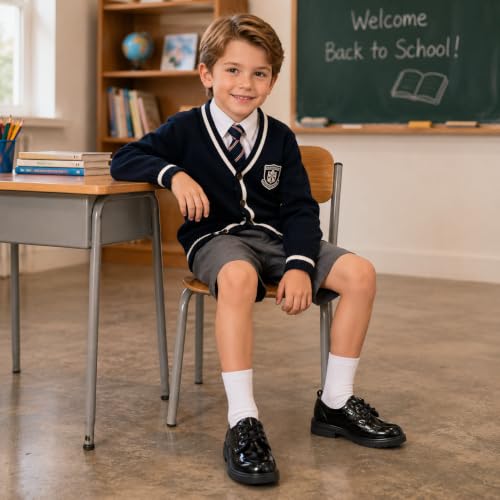 Image of KIDSUN Toddler Dress Shoes Boys Girls Oxford Shoes Kids Wedding Church Dress Shoes PU Leather Lace Up School Uniform Loafer Flats(Toddler /Kids)