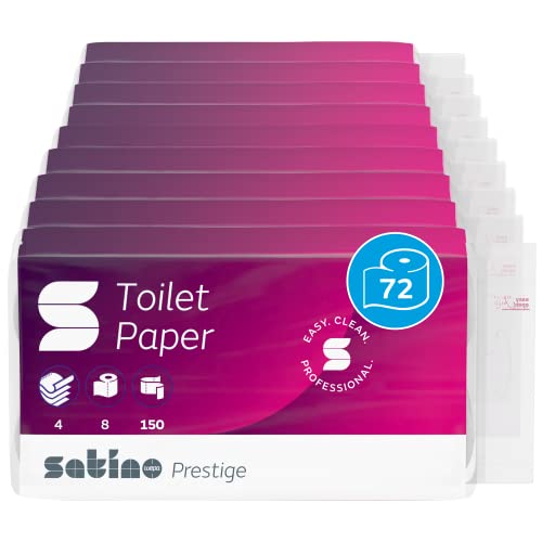 Satino Toilettenpapier 4lagig I Großpackung (9x8) mit extra weichen 72 Rollen WC-Papier I Premium Klopapier prestige I hochweiß und besonders angenehmer Zellstoff Cover