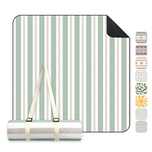 Sekey Picknickdecke Wasserdicht 200x200 cm Stranddecke Sandfrei | Gepolstert Dreischichtige Struktur PEVA-Wasserfestboden Bindegurt-Trageriemen geeignet für Picknick Camping Strand