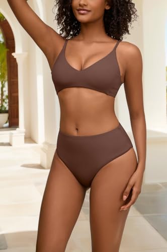 High Waisted Bikini Sets for Women Sexy V Neck Tummy Control Swimsuit Two Piece Adjustable Push Up Bathing Suit2